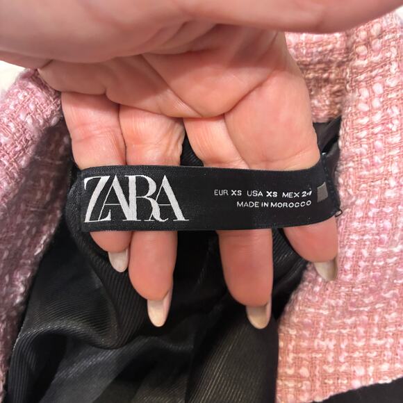 Zara Pink Tweed Double Breasted Structured Blazer XS - Picture 3 of 9